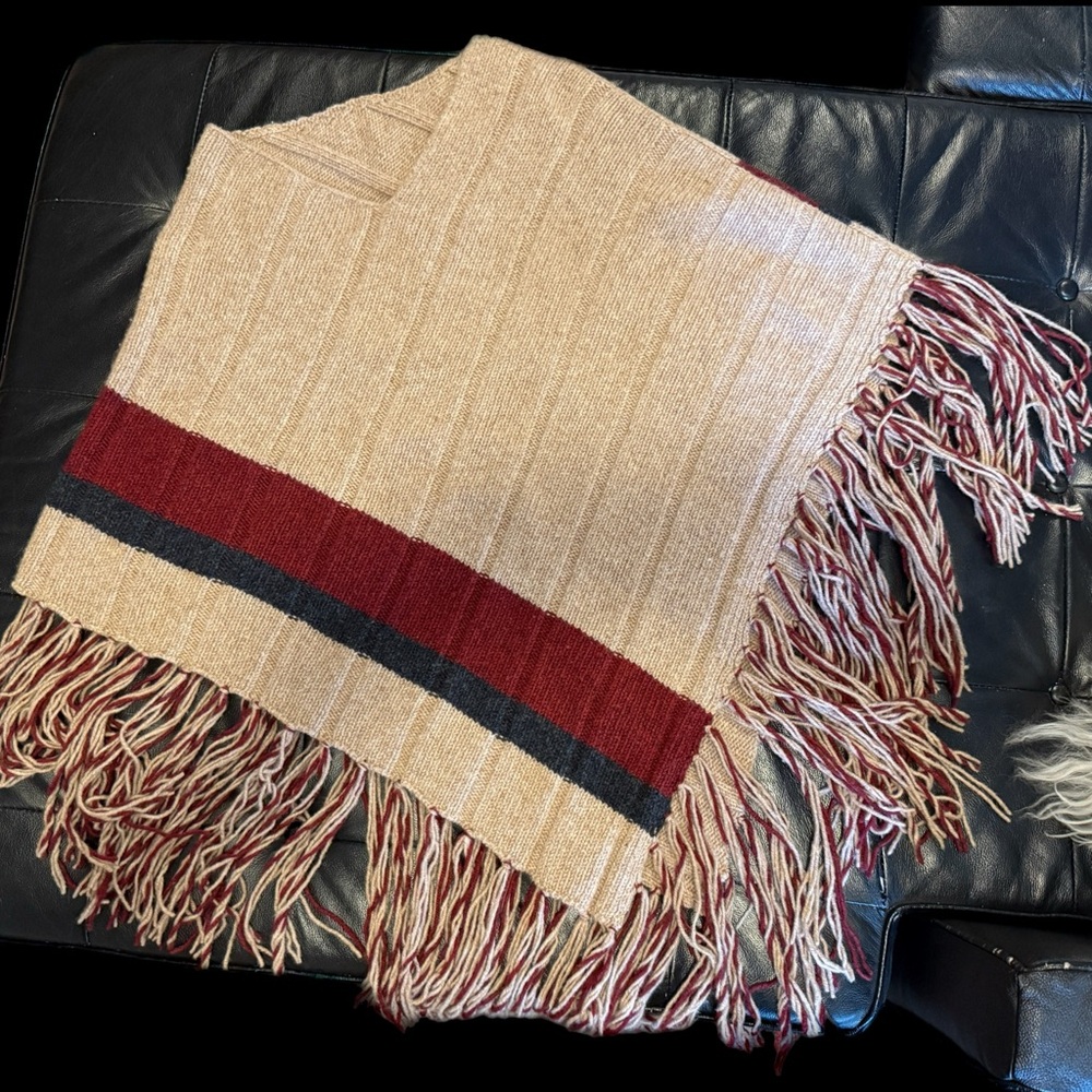 Vintage Burberry Asymmetrical Poncho with Fringe Hem - Picture 6 of 8